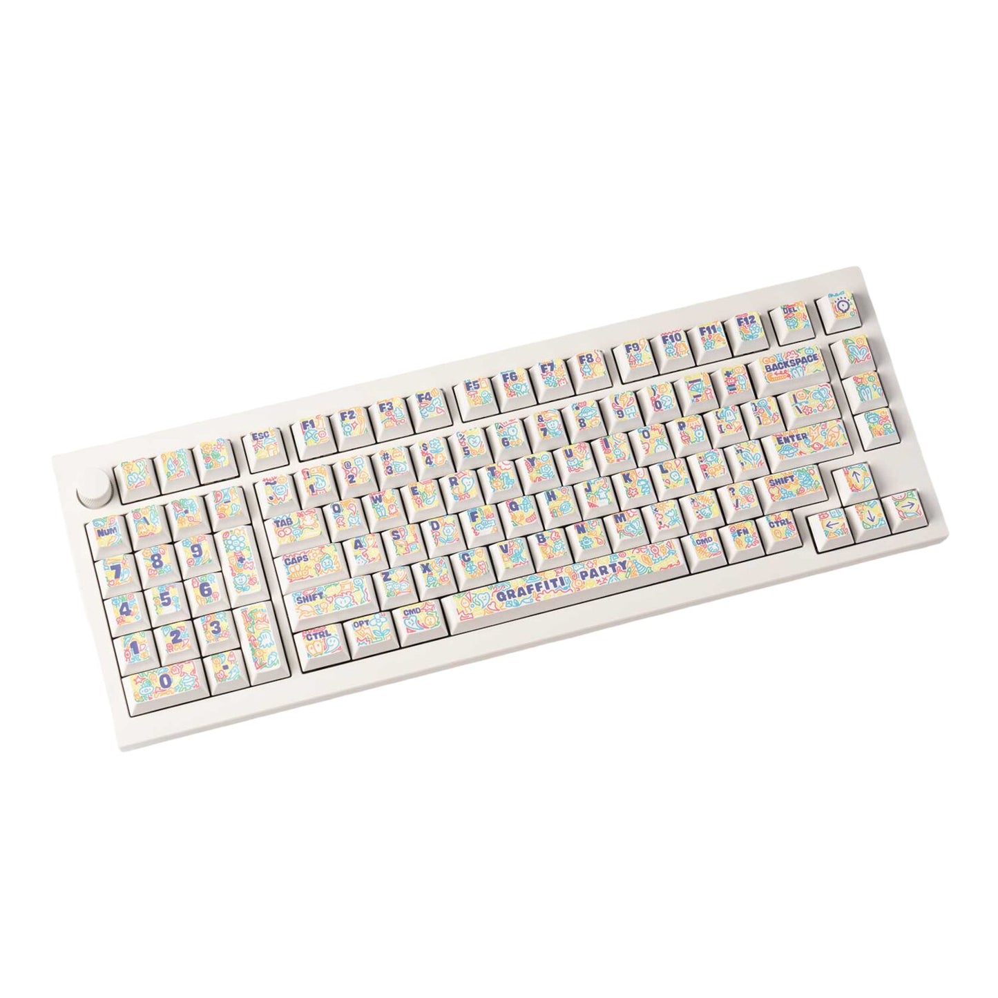 Keychron Graffiti Party – Cherry Profile Dye-Sub PBT Full Keycap Set (140 Keys, MX-Compatible) with vibrant graffiti design for mechanical keyboards.