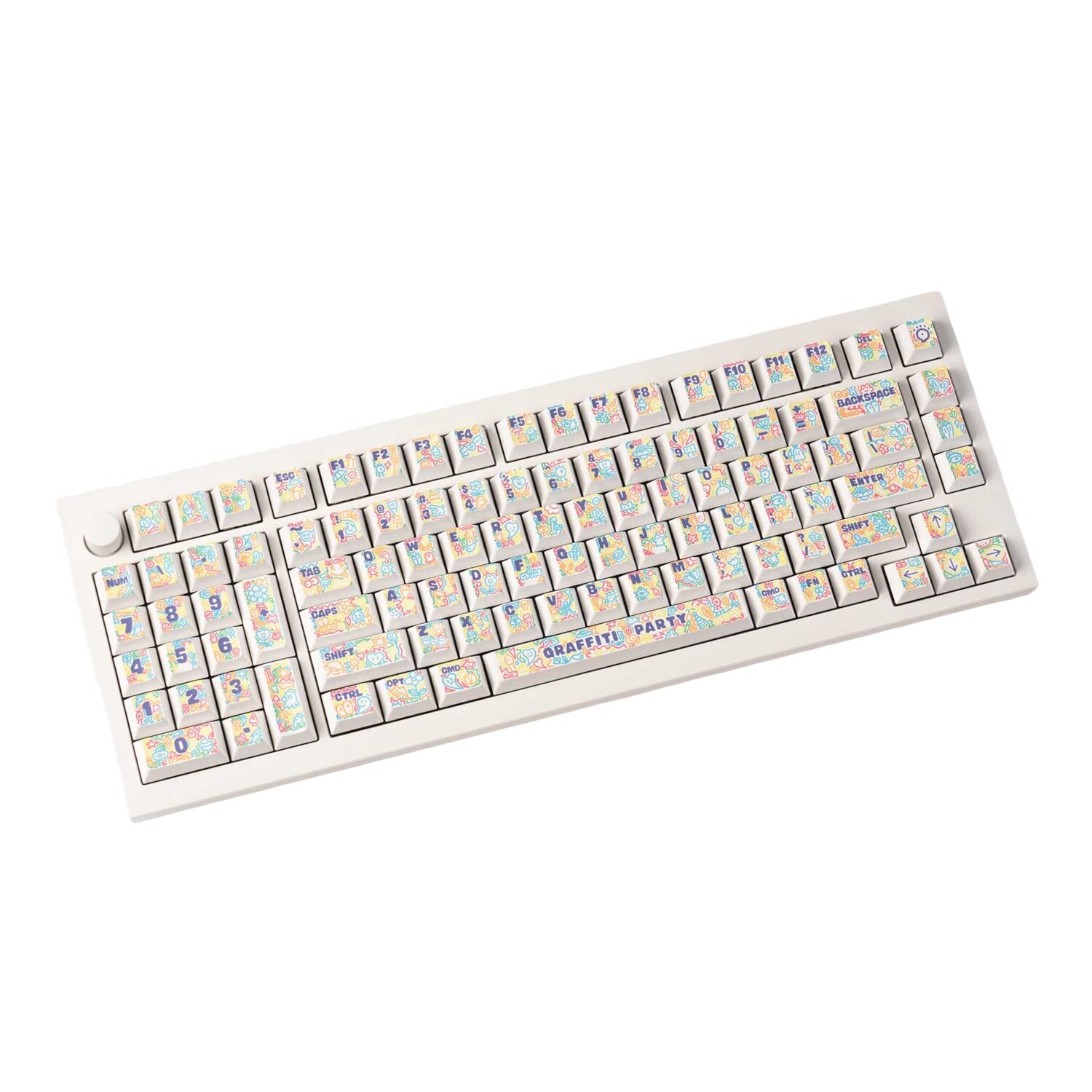 Keychron Graffiti Party – Cherry Profile Dye-Sub PBT Full Keycap Set (140 Keys, MX-Compatible) with vibrant graffiti design for mechanical keyboards.