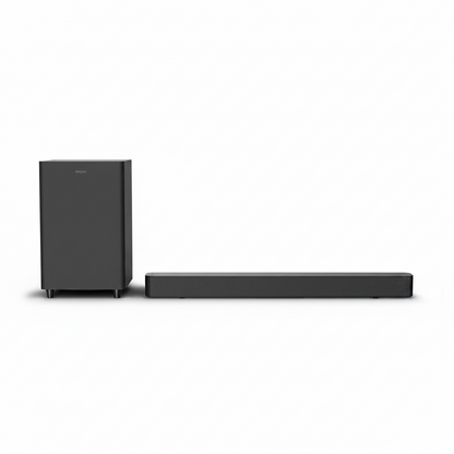 Soundbar and subwoofer on a white background
