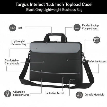 Targus Intellect 15.6 Inch Topload Laptop Case Black Grey Lightweight Business Bag