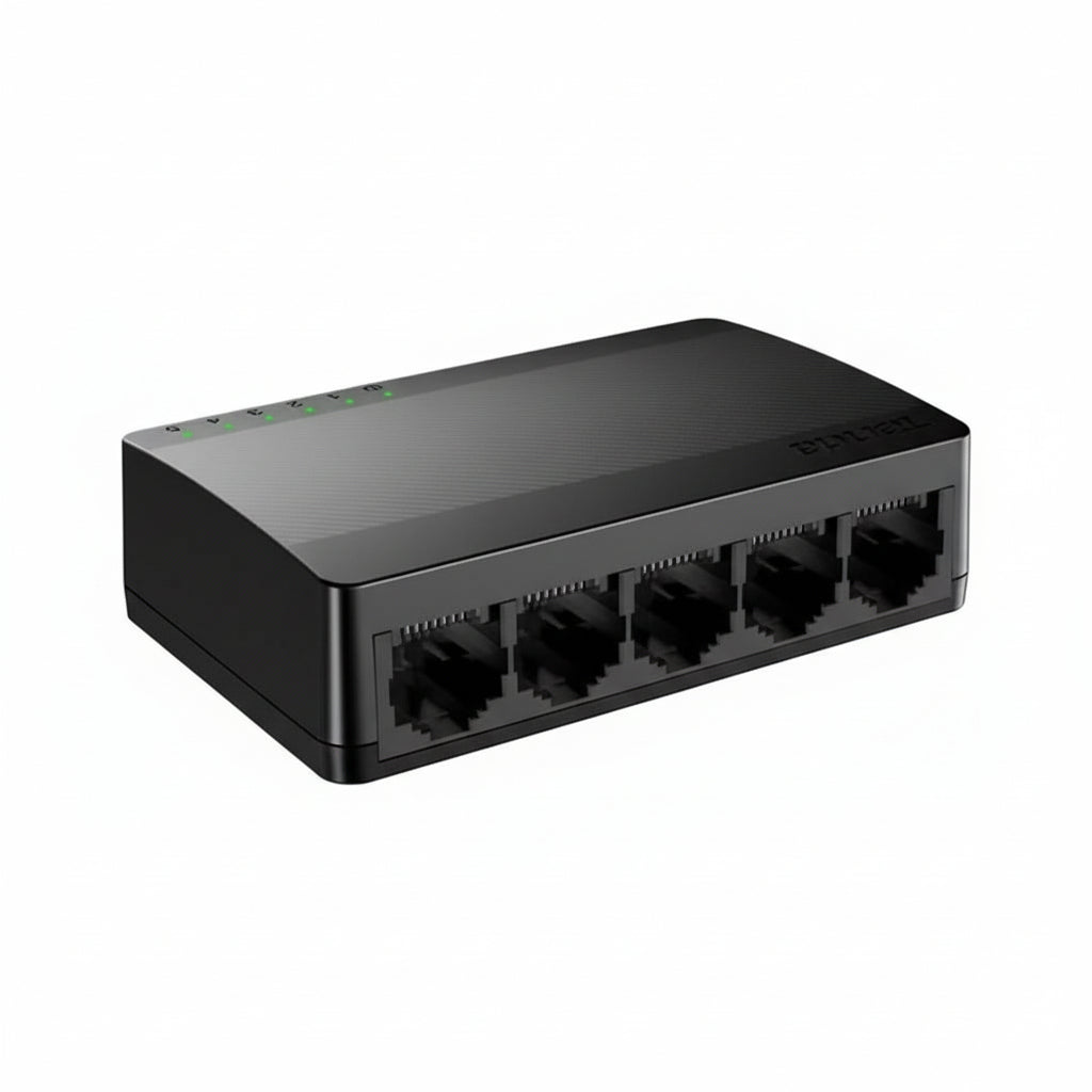 Switch with five 10/100/1000 Mbps RJ45 ports.

