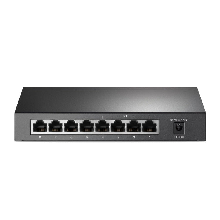Network switch with eight ports on a white background