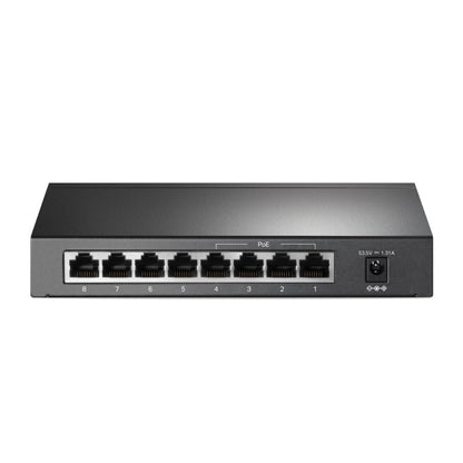Network switch with eight ports on a white background