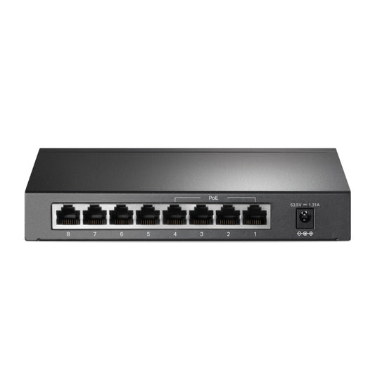 Network switch with eight ports on a white background