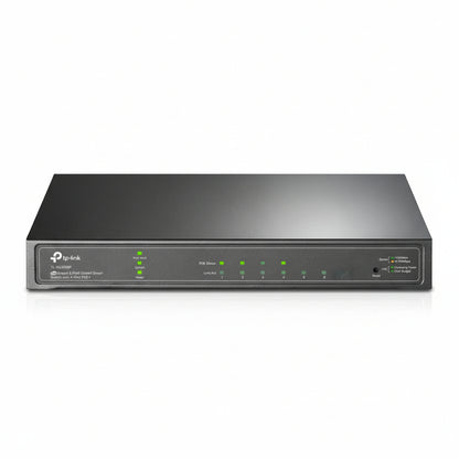 Front view of the TP-Link TL-SG2008P 8-port smart switch showing all ports.

