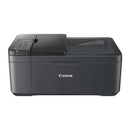 Canon wireless multifunction printer in matte black with a white Canon logo on the front, shown from a three-quarter angle on a white background.