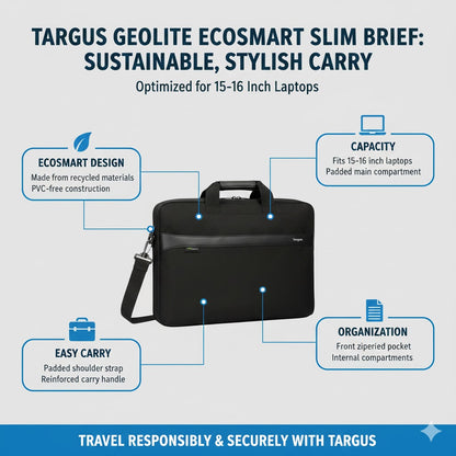 Targus GeoLite EcoSmart Slim Brief 15-16 Inch Laptop Carry Case Black