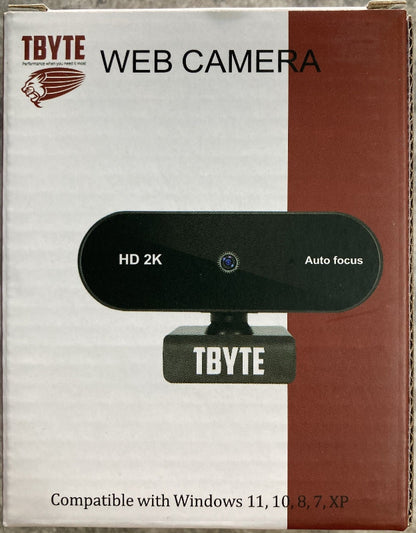 Tbyte HD2K Autofocus USB Camera with Built-in Microphone - Black, perfect for streaming and video calls.