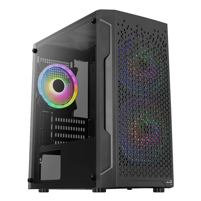 Aerocool Trinity Mini Black Micro-ATX Case w/ RGB Fans - 240mm Radiator Support, Tempered Glass for superior airflow.