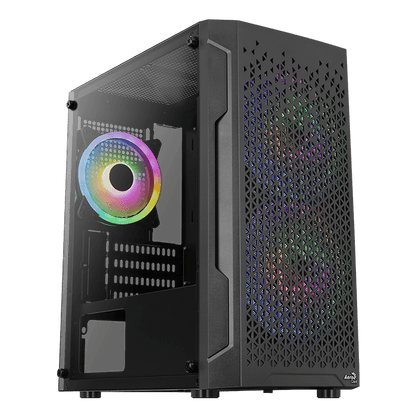 Aerocool Trinity Mini Black Micro-ATX Case w/ RGB Fans - 240mm Radiator Support, Tempered Glass for superior airflow.