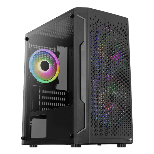 Aerocool Trinity Mini Black Micro-ATX Case w/ RGB Fans - 240mm Radiator Support, Tempered Glass for superior airflow.