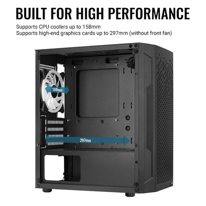 Aerocool Trinity Mini Black Micro-ATX Case w/ RGB Fans - 240mm Radiator Support, with excellent airflow and design.