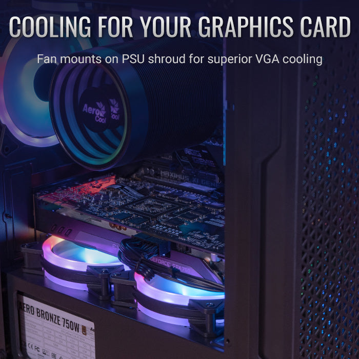 Explore the Aerocool Trinity Mini Black Micro-ATX Case w/ RGB Fans - 240mm Radiator Support, Tempered Glass Side Panel.