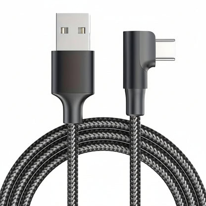 Full length of the 2-meter black M-Link USB to Micro USB cable laid out straight.

