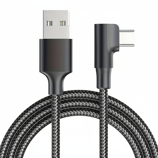 Full length of the 2-meter black M-Link USB to Micro USB cable laid out straight.

