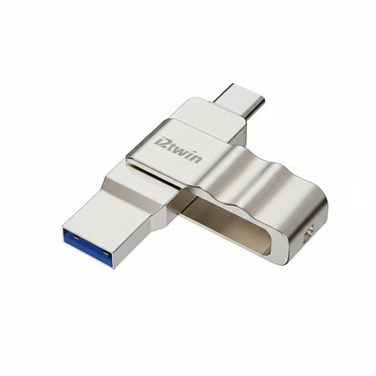 Biwin UD150 256GB dual USB-C and USB-A flash drive on a neutral background.

