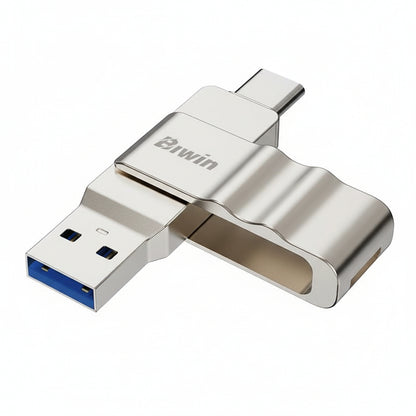 Biwin UD150 64GB flash drive showing the USB-A and USB-C connectors.

