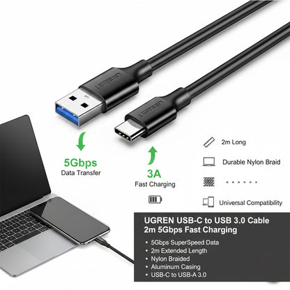 UGREEN USB-C to USB 3.0 Cable 1m 5Gbps Fast Charging 3A Durable Black