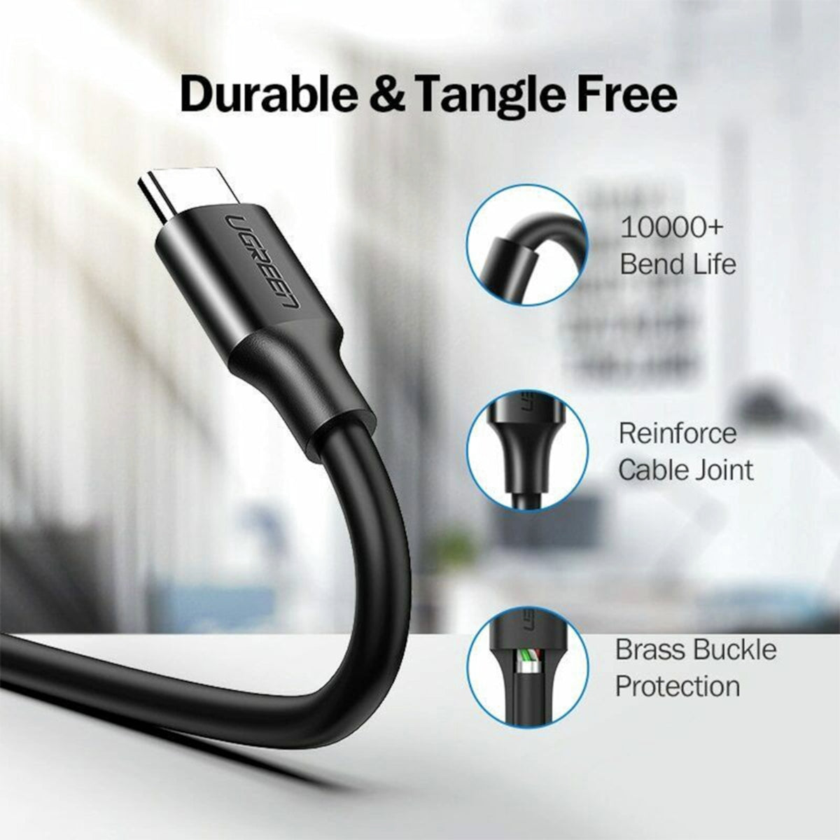 UGREEN USB-C to USB-A 3.0 Cable 1.5m 5Gbps Fast Charging 3A Black