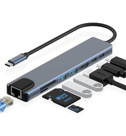 USB-C Multiport Hub 8-IN-1 Dock - Fast Versatile Connectivity - 8IN1DOCK offers sleek, compact design and multiple ports.