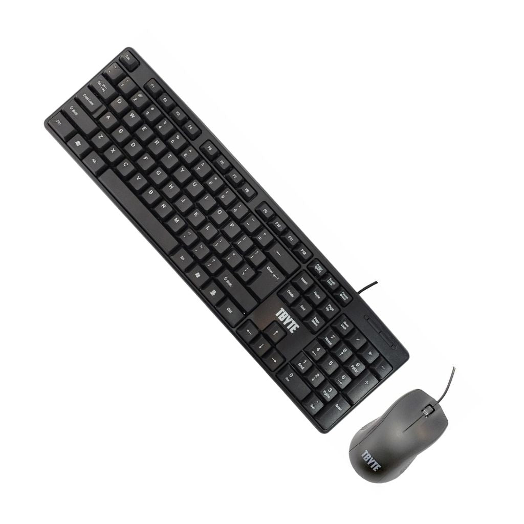Black wired keyboard and optical mouse set