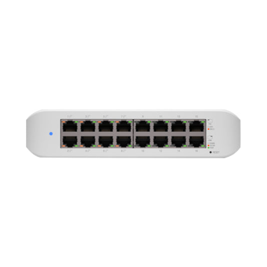 Network switch with 16 ports on a white background