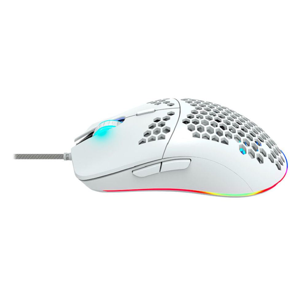 Canyon Puncher Lightweight Perforated USB Gaming Mouse (CND-SGM11W) – 6400 DPI, RGB, 6 Buttons, white honeycomb shell with RGB lighting