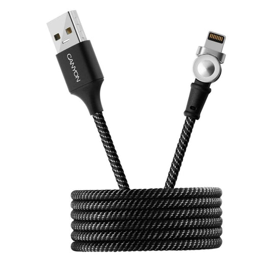 CANYON CNS-CFI8B Lightning Cable – 1m Length, Fast Charging black braided cable with USB-A and Lightning connector