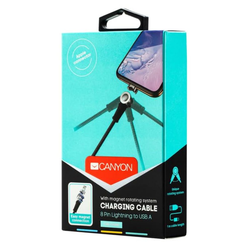 CANYON CNS-CFI8B Lightning Cable – 1m Length, Fast Charging black 1m Lightning-to-USB-A charging cable packaging by CANYON