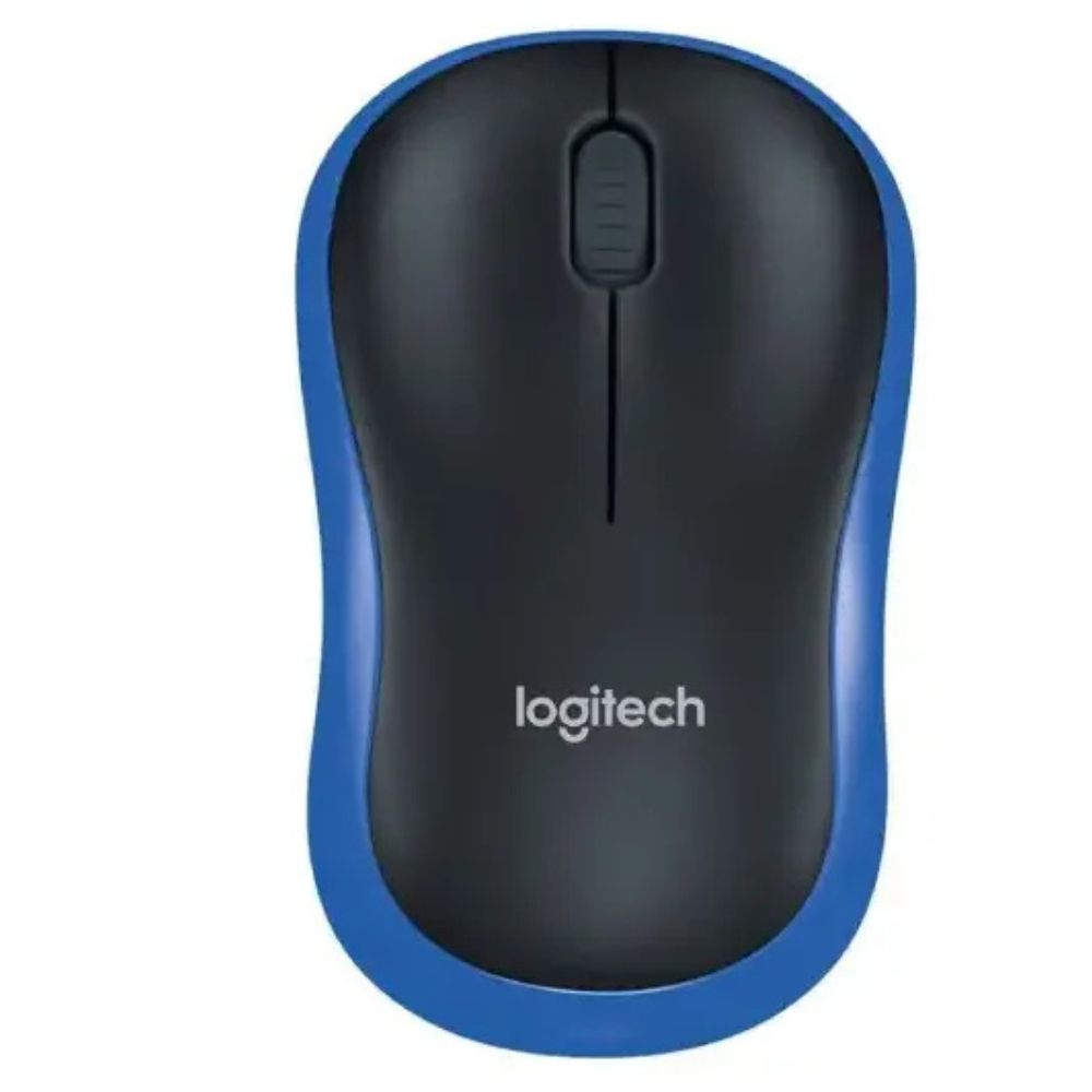 Logitech Wireless Mouse M185 (Black & Blue) Nano USB receiver 3 buttons optical tracking with wheel 10m range 12-month battery l