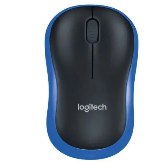 Logitech Wireless Mouse M185 (Black & Blue) Nano USB receiver 3 buttons optical tracking with wheel 10m range 12-month battery l
