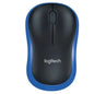 Logitech Wireless Mouse M185 (Black & Blue) Nano USB receiver 3 buttons optical tracking with wheel 10m range 12-month battery l