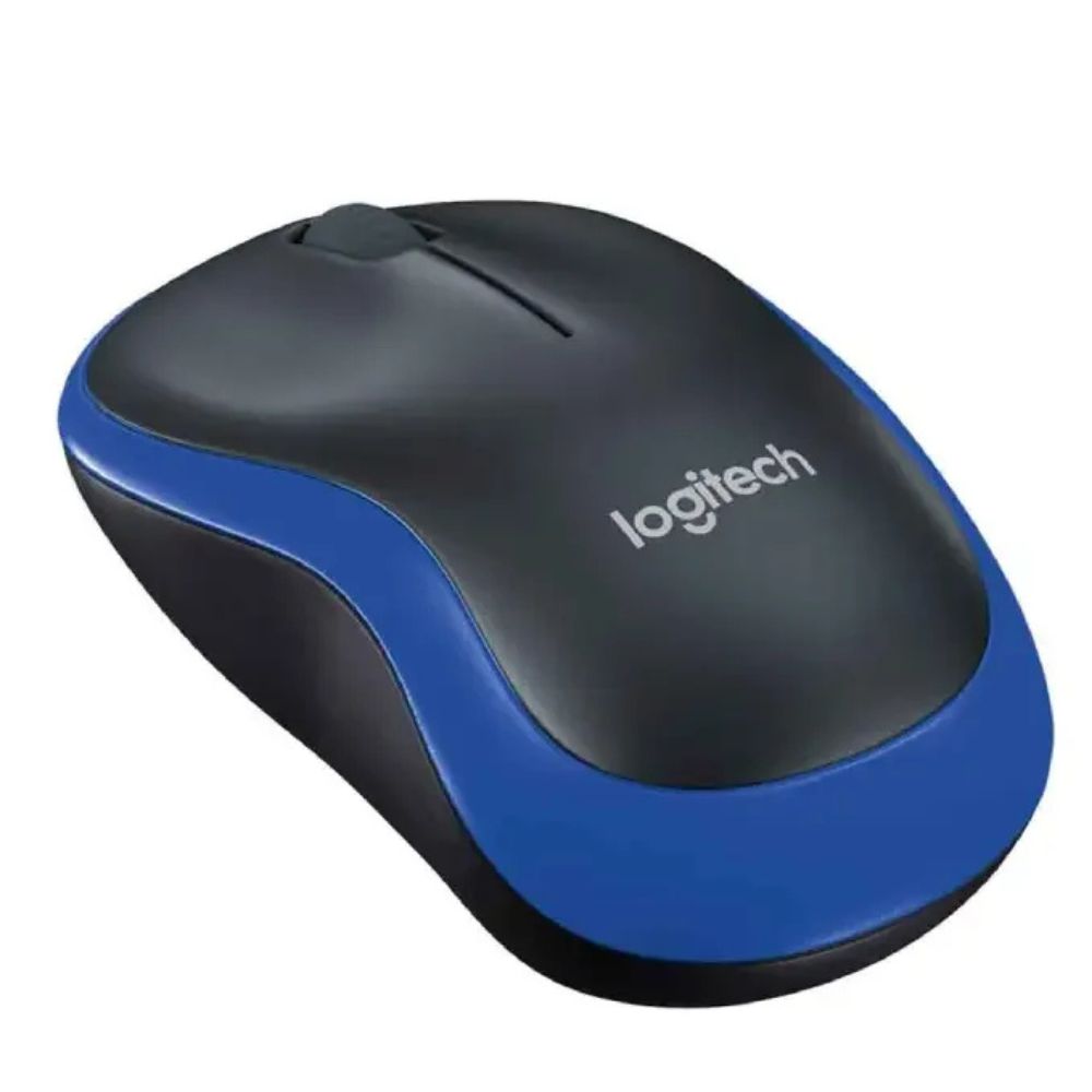 Logitech Wireless Mouse M185 (Black & Blue) Nano USB receiver 3 buttons optical tracking with wheel 10m range 12-month battery l