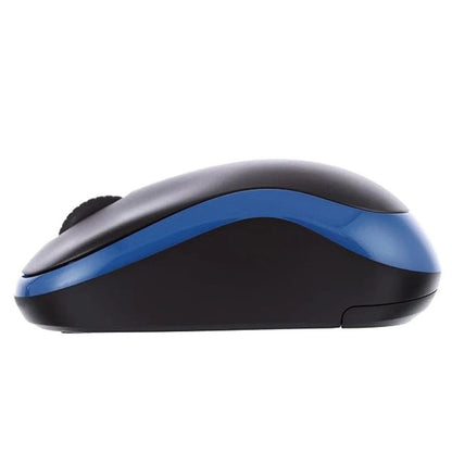 Logitech Wireless Mouse M185 (Black & Blue) Nano USB receiver 3 buttons optical tracking with wheel 10m range 12-month battery l