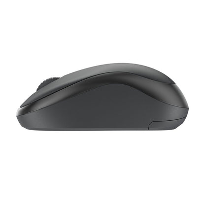 Logitech M240 Silent Wireless Mouse in graphite, compact Bluetooth design with silent clicks, side profile view