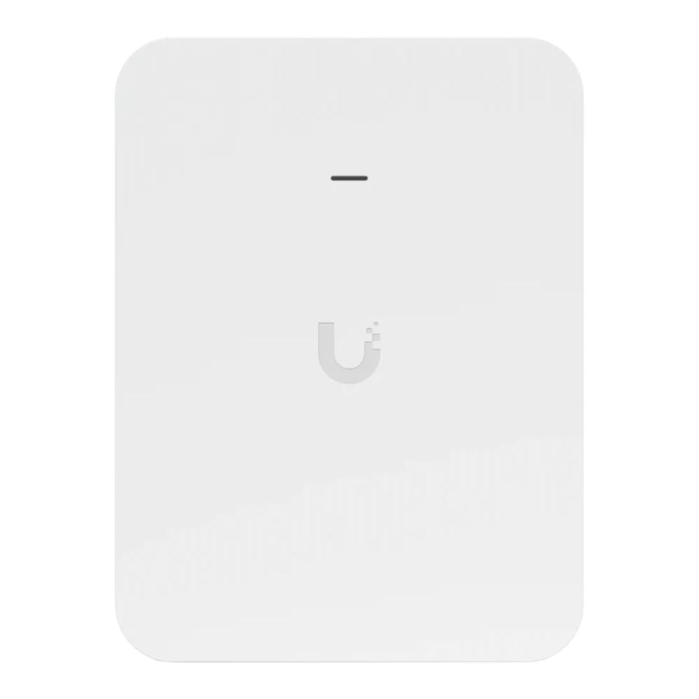 Ubiquiti U7-Pro-Wall WiFi 7 wall-mounted access point, white slim rectangular plate with subtle logo