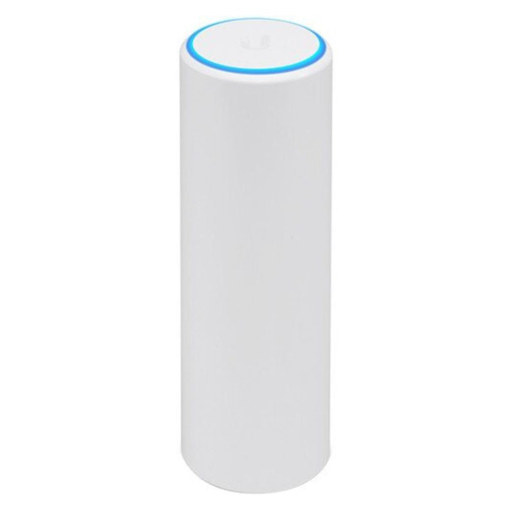 Ubiquiti UniFi FlexHD dual‑band 4x4 MU‑MIMO cylindrical Wi‑Fi access point with blue LED ring, compact design