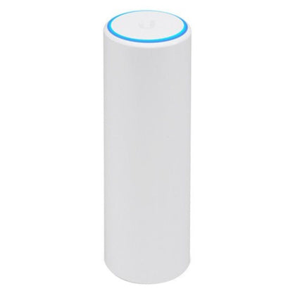 Ubiquiti UniFi FlexHD dual‑band 4x4 MU‑MIMO cylindrical Wi‑Fi access point with blue LED ring, compact design