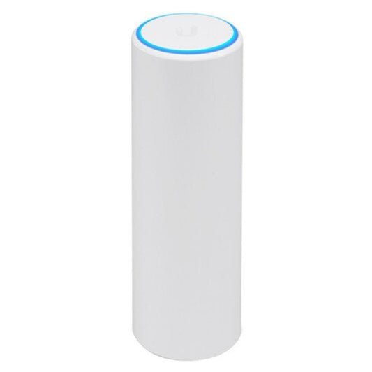 Ubiquiti UniFi FlexHD dual‑band 4x4 MU‑MIMO cylindrical Wi‑Fi access point with blue LED ring, compact design