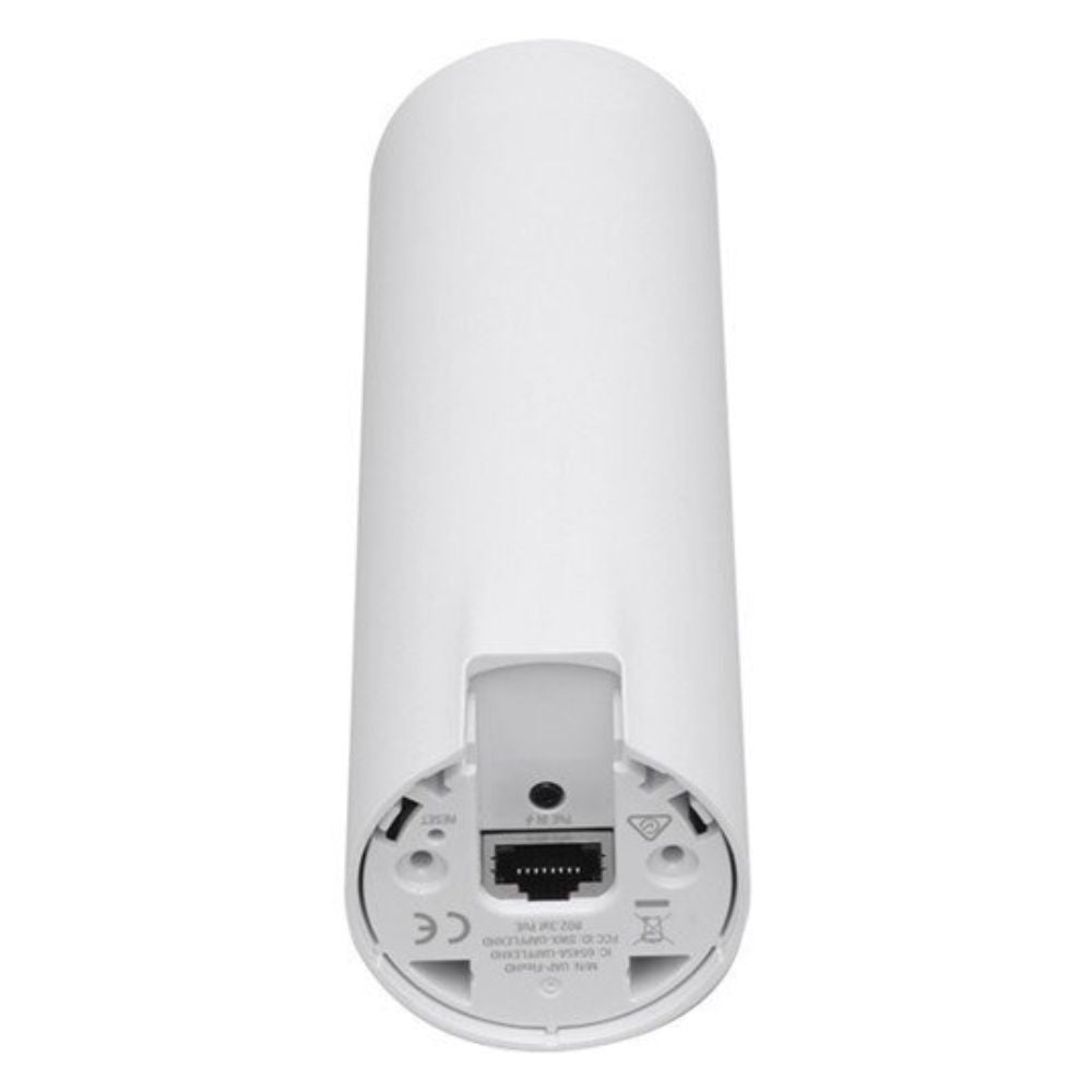 Ubiquiti UniFi FlexHD compact white cylindrical dual-band 4x4 MU-MIMO Wi-Fi access point with Ethernet port