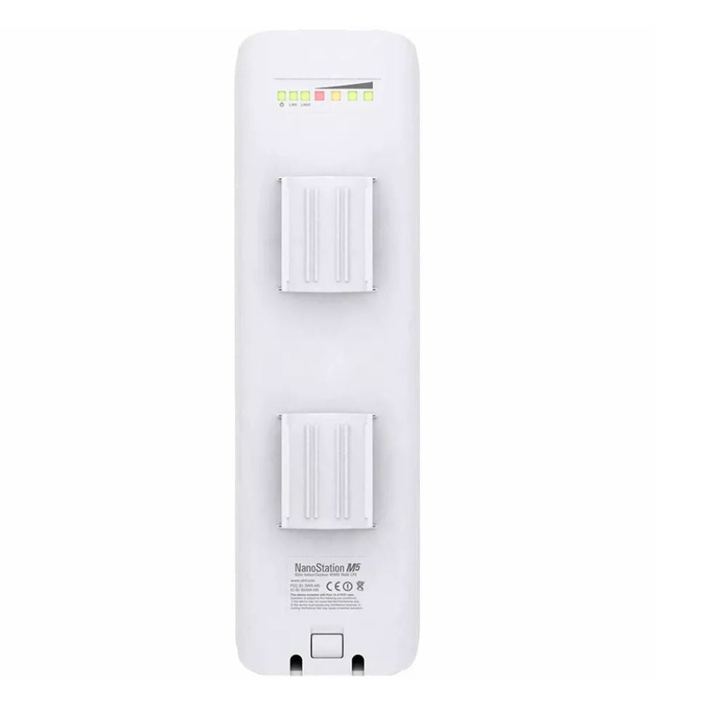 Ubiquiti airMAX NanoStation M5 5GHz outdoor wireless CPE with integrated antenna, PoE support, slim white housing