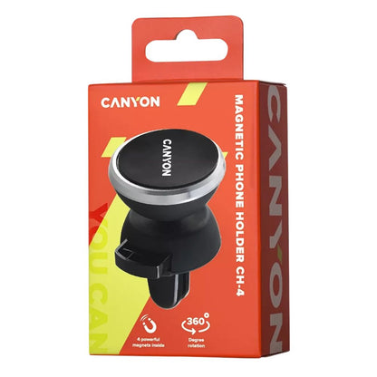 Canyon CH-4 Magnetic Car Phone Holder – Air Vent Mount with Quick-Release Button on retail box showing mount