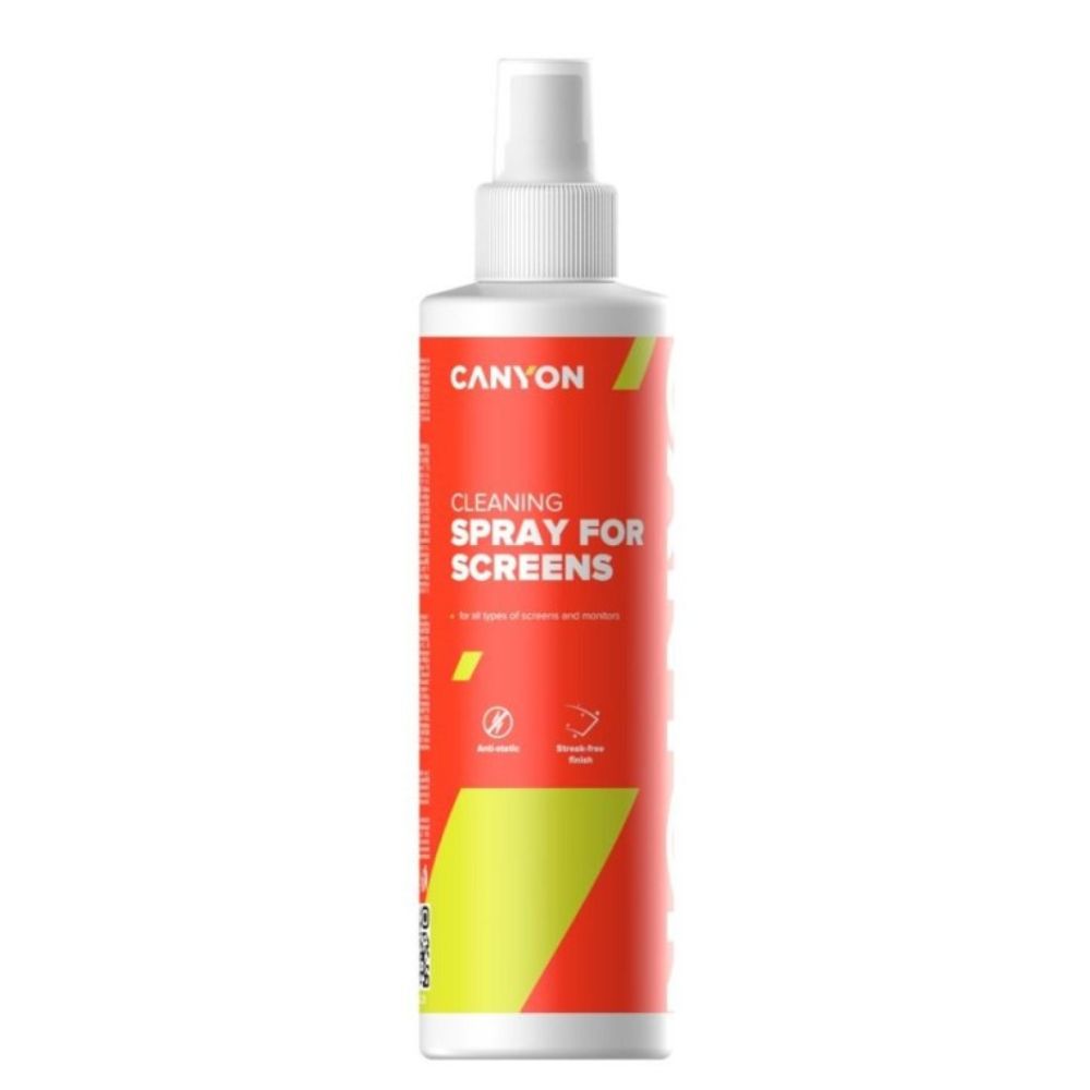 Canyon CNE-CCL21 Screen Cleaning Spray – 100ml with Microfiber Cloth for Monitors, Laptops red spray bottle
