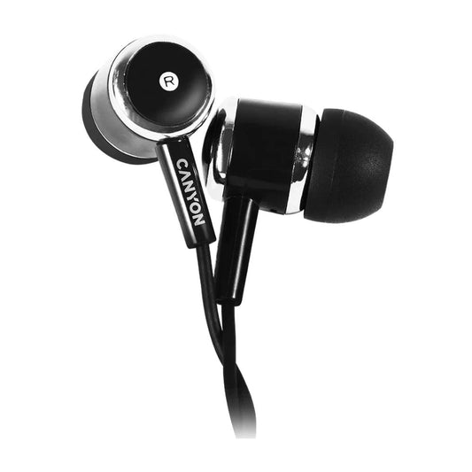 Canyon EPM-01 Stereo Headphones with Microphone – Wired 3.5mm Audio, Lightweight Design black in-ear earbuds.