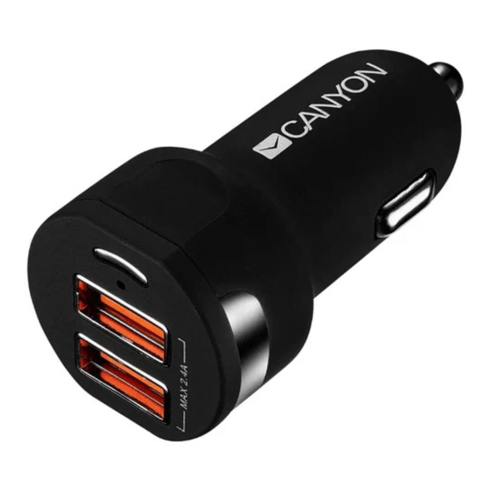 Canyon CNE-CCA04B Dual USB Car Charger – 2.4A Fast Charging Adapter for Smartphones, compact dual-port car charger