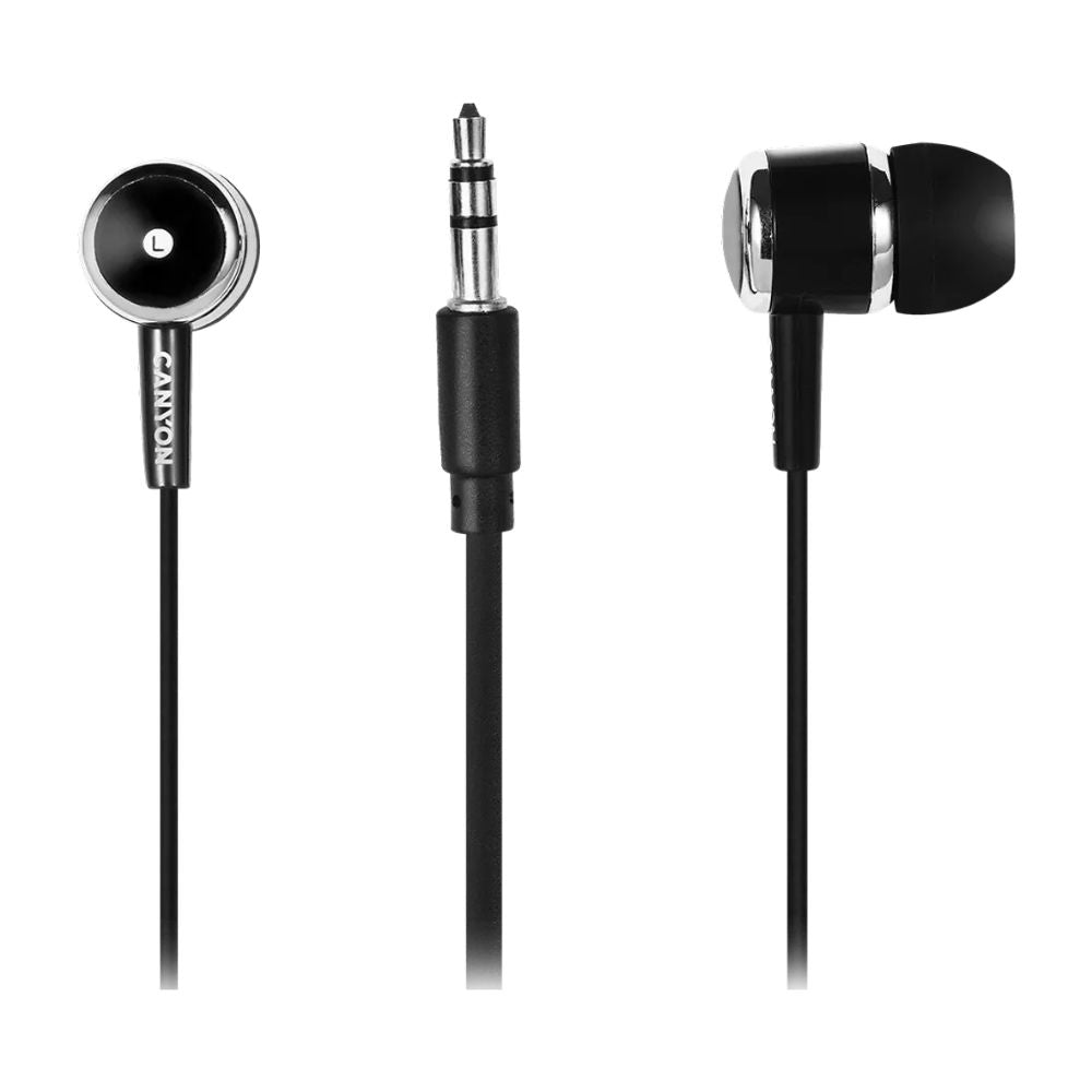 Canyon EPM-01 Stereo Headphones with Microphone – Wired 3.5mm Audio, Lightweight Design in-ear black earbuds