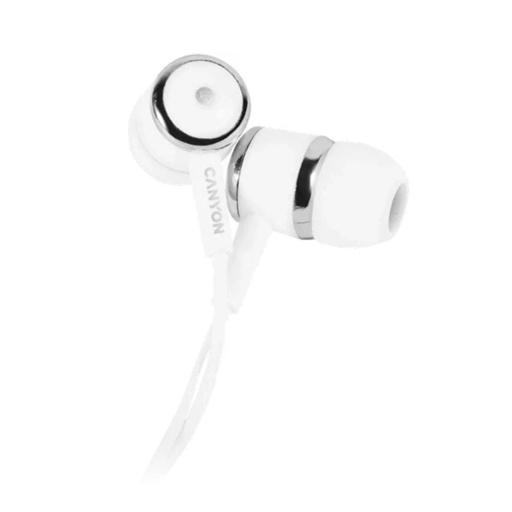 Canyon EPM-01 Wired Stereo Earphones – In-Ear, 3.5mm Jack, White – Clear Sound compact earbuds with silicone tips