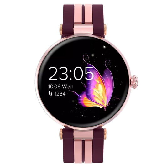 Smart Watch Semifreddo SW-61 rose-gold case with purple strap, vibrant round display showing time, steps and heart rate