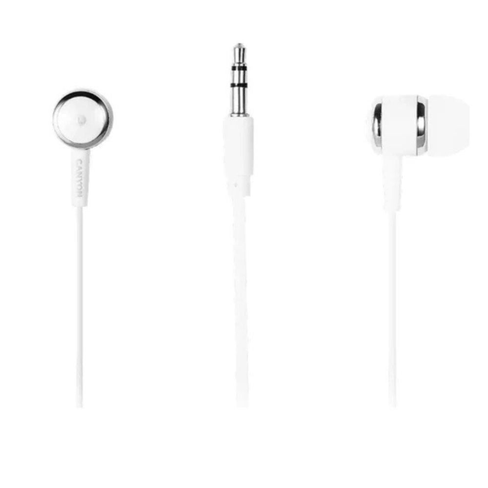 Canyon EPM-01 Wired Stereo Earphones – In-Ear, 3.5mm Jack, White – Clear Sound white in-ear earbuds with 3.5mm jack