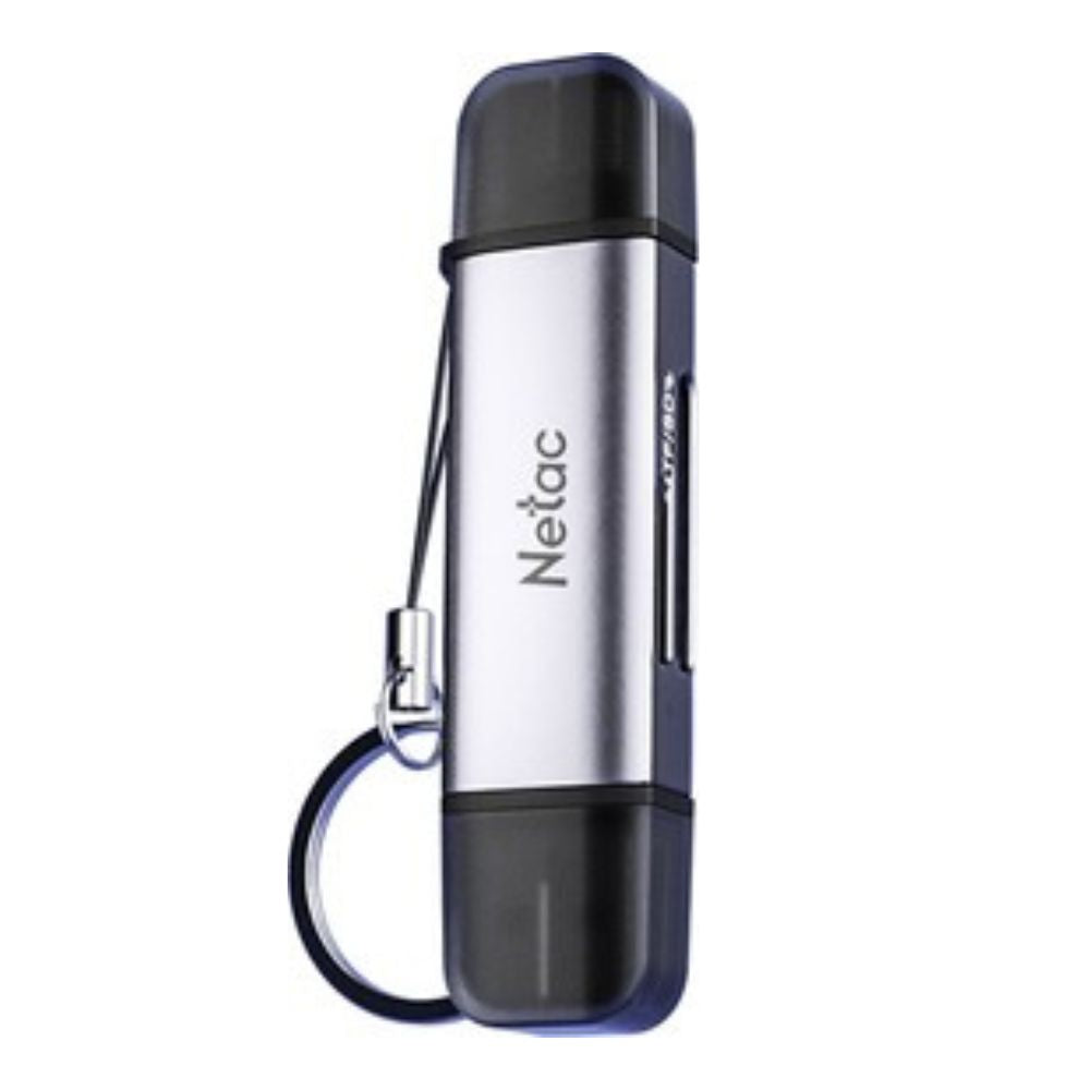 Netac WK13 USB 3.0 & Type-C Dual Interface Card Reader for SD/microSD Cards – Gray, High-Speed compact keyring reader